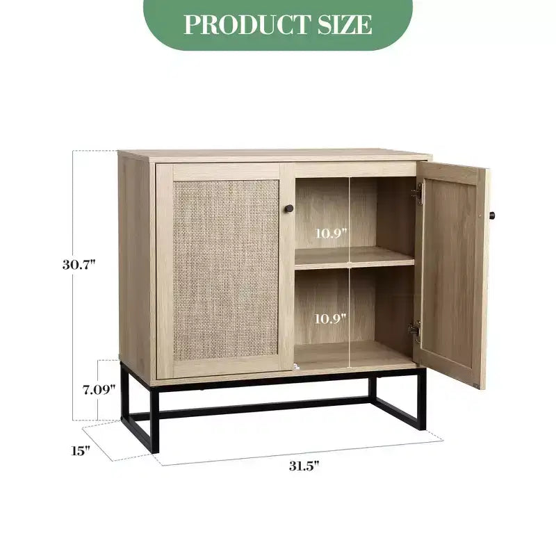 COZONY Farmhouse 2-Door Rattan Storage Cabinet, Sideboard Buffet Accent Cabinet, Farmhouse Console Table w/ Storage, Multifunctional Kitchen Cupboard