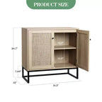 COZONY Farmhouse 2-Door Rattan Storage Cabinet, Sideboard Buffet Accent Cabinet, Farmhouse Console Table w/ Storage, Multifunctional Kitchen Cupboard
