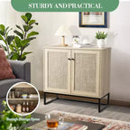 COZONY Farmhouse 2-Door Rattan Storage Cabinet, Sideboard Buffet Accent Cabinet, Farmhouse Console Table w/ Storage, Multifunctional Kitchen Cupboard
