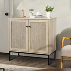 COZONY Farmhouse 2-Door Rattan Storage Cabinet, Sideboard Buffet Accent Cabinet, Farmhouse Console Table w/ Storage, Multifunctional Kitchen Cupboard
