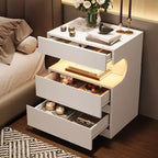 COZONY Modern Nightstand w/ App-Controlled LED Light, U-Shape Open Shelf, Bedside Table w/ Charging Station, 3 Drawer End Table w/ USB Port & Outlet