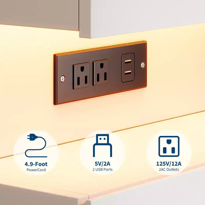COZONY Modern Nightstand w/ App-Controlled LED Light, U-Shape Open Shelf, Bedside Table w/ Charging Station, 3 Drawer End Table w/ USB Port & Outlet