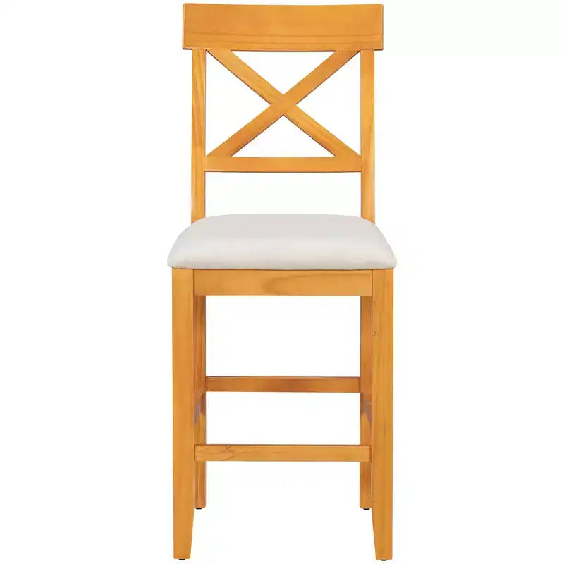 Farmhouse 5 Pieces Counter Height Dining Set for 4, Wooden Bar Table Set with Storage Shelves and 4 Upholstered Chairs