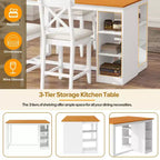 Farmhouse 5 Pieces Counter Height Dining Set for 4, Wooden Bar Table Set with Storage Shelves and 4 Upholstered Chairs