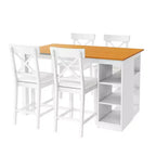 Farmhouse 5 Pieces Counter Height Dining Set for 4, Wooden Bar Table Set with Storage Shelves and 4 Upholstered Chairs