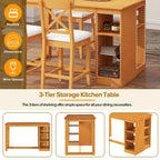 Farmhouse 5 Pieces Counter Height Dining Set for 4, Wooden Bar Table Set with Storage Shelves and 4 Upholstered Chairs