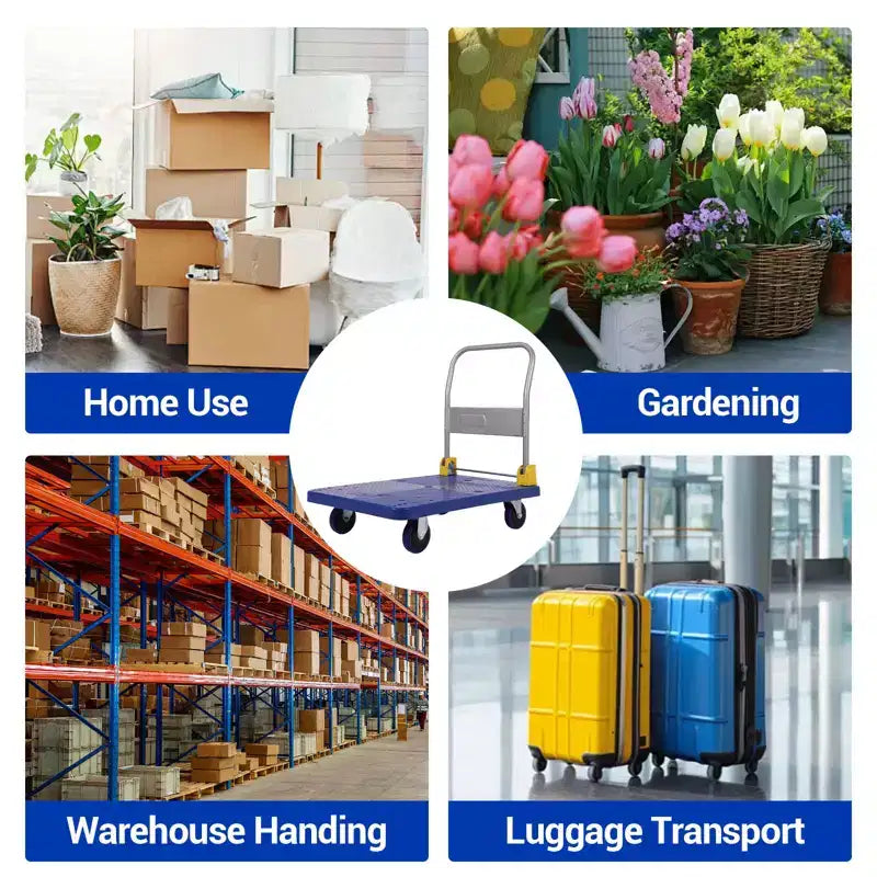 Heavy-Duty Folding Platform Truck Cart, 48 x 24 Flatbed Steel Dolly with Rubber Wheels, 2000 lb Capacity for Warehouse, Office & Workshop