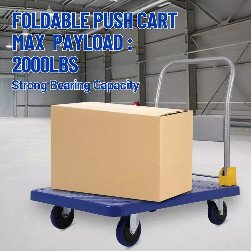 Heavy-Duty Folding Platform Truck Cart, 48 x 24 Flatbed Steel Dolly with Rubber Wheels, 2000 lb Capacity for Warehouse, Office & Workshop