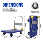 Heavy-Duty Folding Platform Truck Cart, 48 x 24 Flatbed Steel Dolly with Rubber Wheels, 2000 lb Capacity for Warehouse, Office & Workshop