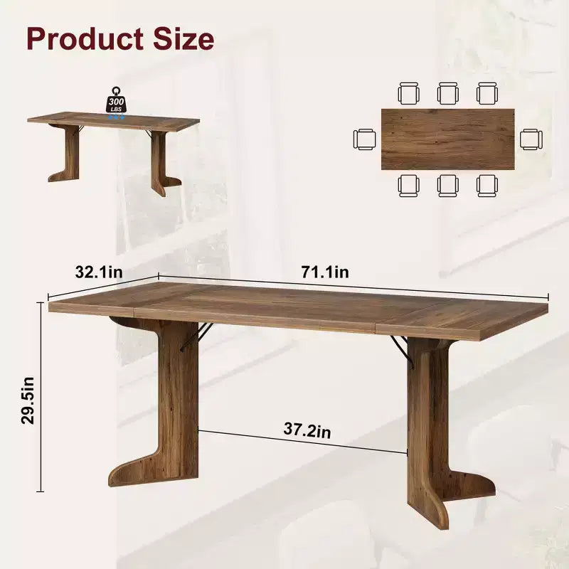 71-inch Dining Table for 6-8, Farmhouse Kitchen Table w/Large Tabletop, Rectangular Dinner Eating Table for Dining Room, Living Room