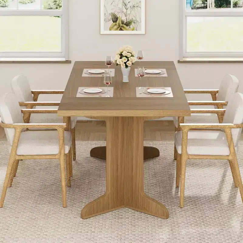71-inch Dining Table for 6-8, Farmhouse Kitchen Table w/Large Tabletop, Rectangular Dinner Eating Table for Dining Room, Living Room