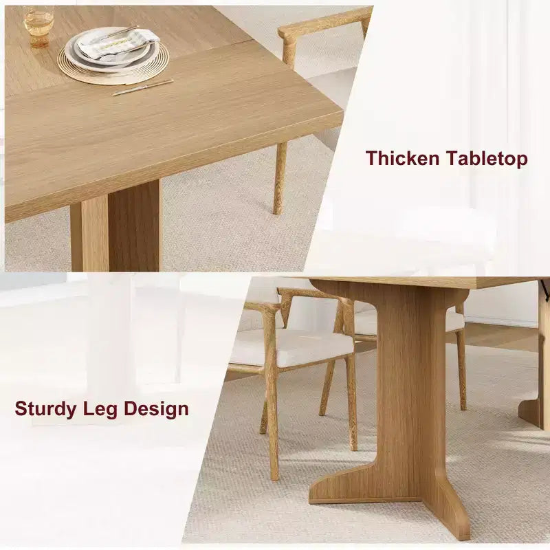 71-inch Dining Table for 6-8, Farmhouse Kitchen Table w/Large Tabletop, Rectangular Dinner Eating Table for Dining Room, Living Room