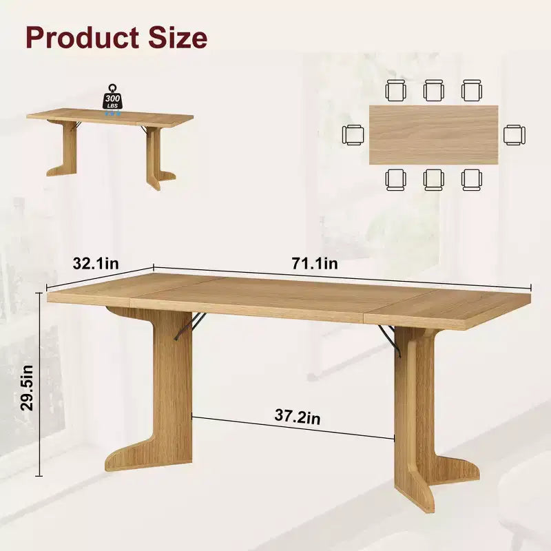 71-inch Dining Table for 6-8, Farmhouse Kitchen Table w/Large Tabletop, Rectangular Dinner Eating Table for Dining Room, Living Room
