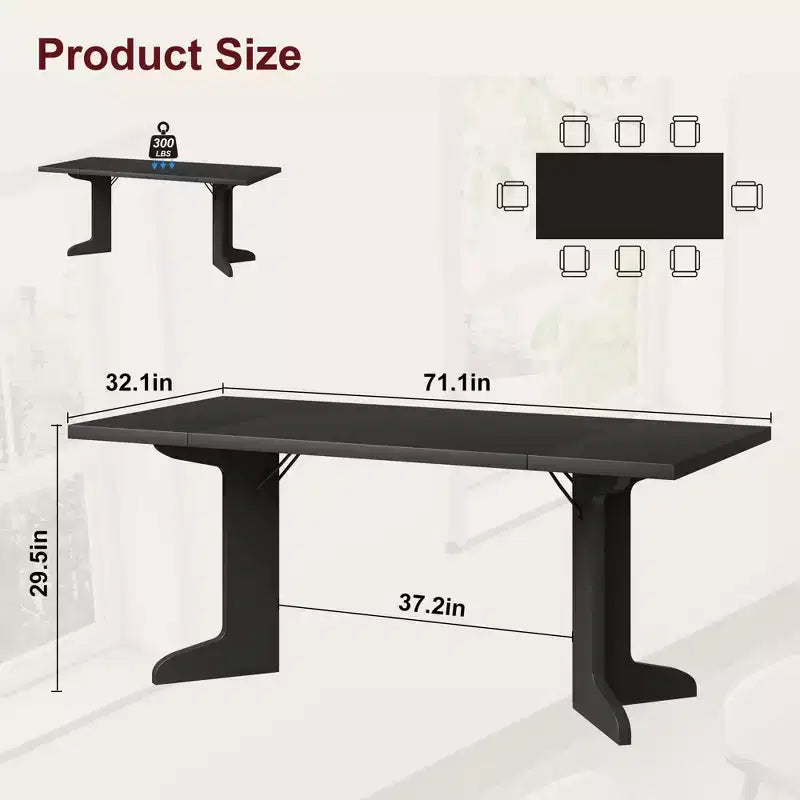 71-inch Dining Table for 6-8, Farmhouse Kitchen Table w/Large Tabletop, Rectangular Dinner Eating Table for Dining Room, Living Room