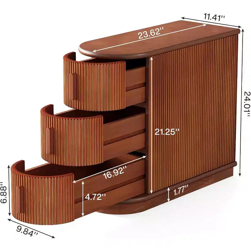 Tavolino d'appoggio in legno a 3 cassetti Lantine, moderno tavolino laterale per divano e comodino sottile per soggiorno, camera da letto, noce, nessun assemblaggio richiesto
