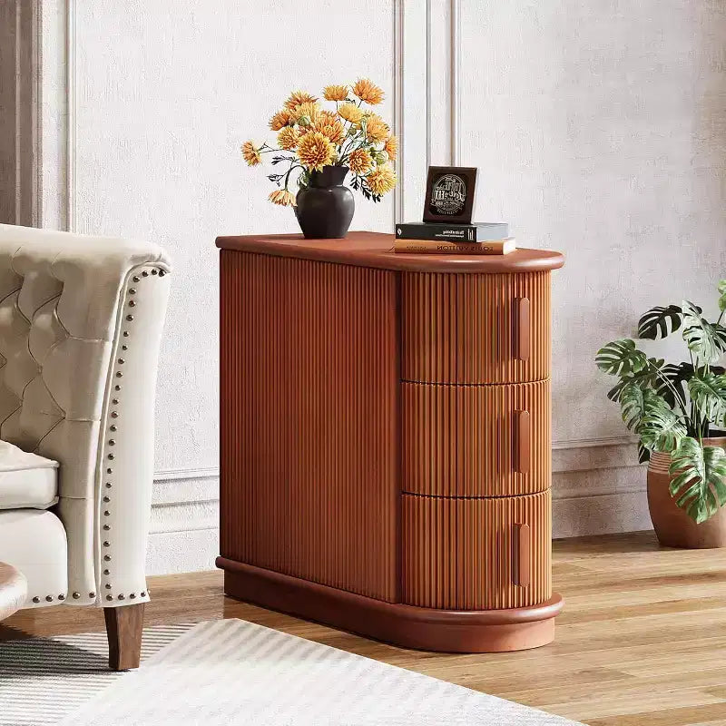 Tavolino d'appoggio in legno a 3 cassetti Lantine, moderno tavolino laterale per divano e comodino sottile per soggiorno, camera da letto, noce, nessun assemblaggio richiesto