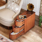 Tavolino d'appoggio in legno a 3 cassetti Lantine, moderno tavolino laterale per divano e comodino sottile per soggiorno, camera da letto, noce, nessun assemblaggio richiesto