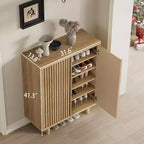 41.5 Rustic Fluted Door Shoe Cabinet - 5-Tier Entryway Bench with 4 Adjustable Shelves for Hallway & Foyer Storage