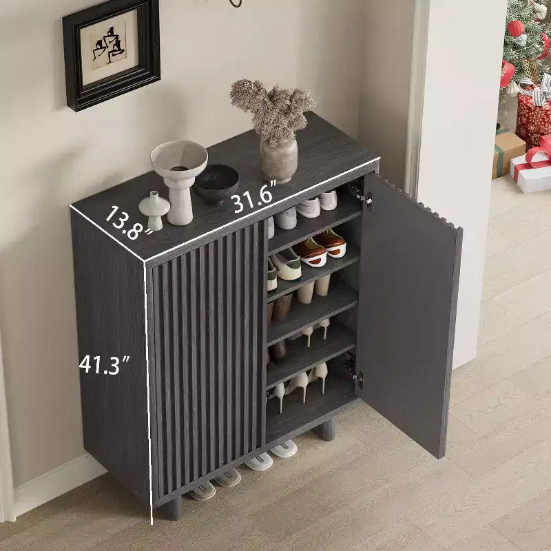 41.5 Rustic Fluted Door Shoe Cabinet - 5-Tier Entryway Bench with 4 Adjustable Shelves for Hallway & Foyer Storage