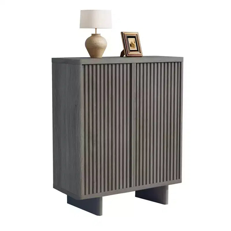 41.5 Rustic Fluted Door Shoe Cabinet - 5-Tier Entryway Bench with 4 Adjustable Shelves for Hallway & Foyer Storage