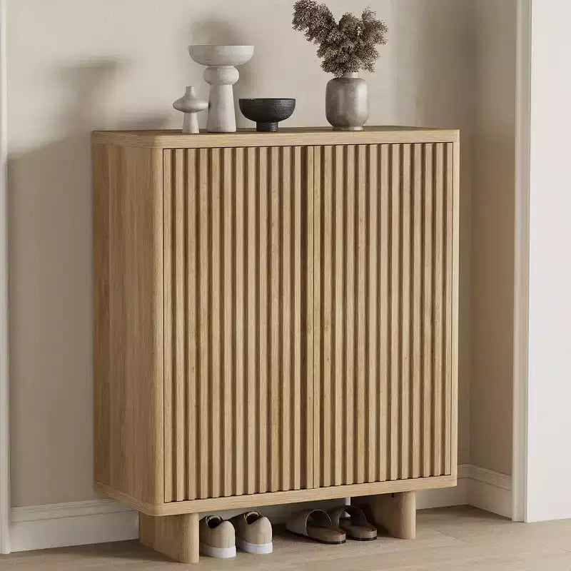 41.5 Rustic Fluted Door Shoe Cabinet - 5-Tier Entryway Bench with 4 Adjustable Shelves for Hallway & Foyer Storage