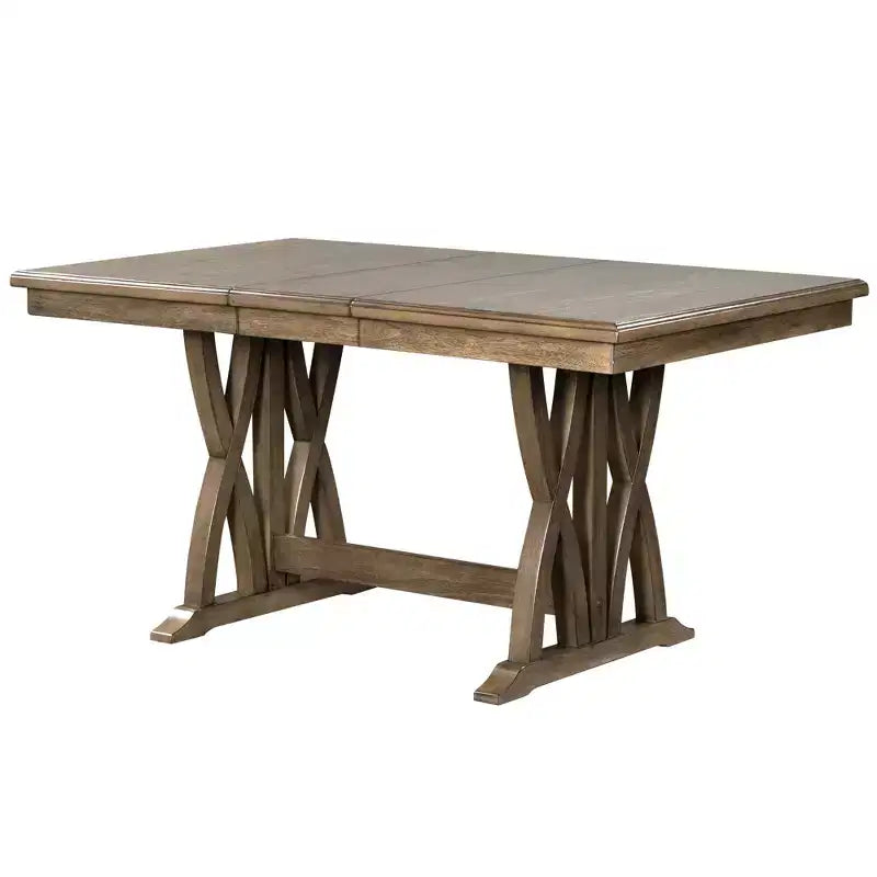 7 Pieces Extendable Dining Table Set for 6, Farmhouse Kitchen Table Set with 6 Upholstered Chairs for Dining Room, Gray