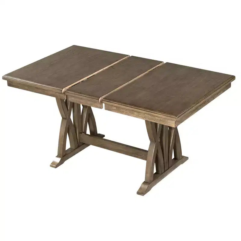 7 Pieces Extendable Dining Table Set for 6, Farmhouse Kitchen Table Set with 6 Upholstered Chairs for Dining Room, Gray