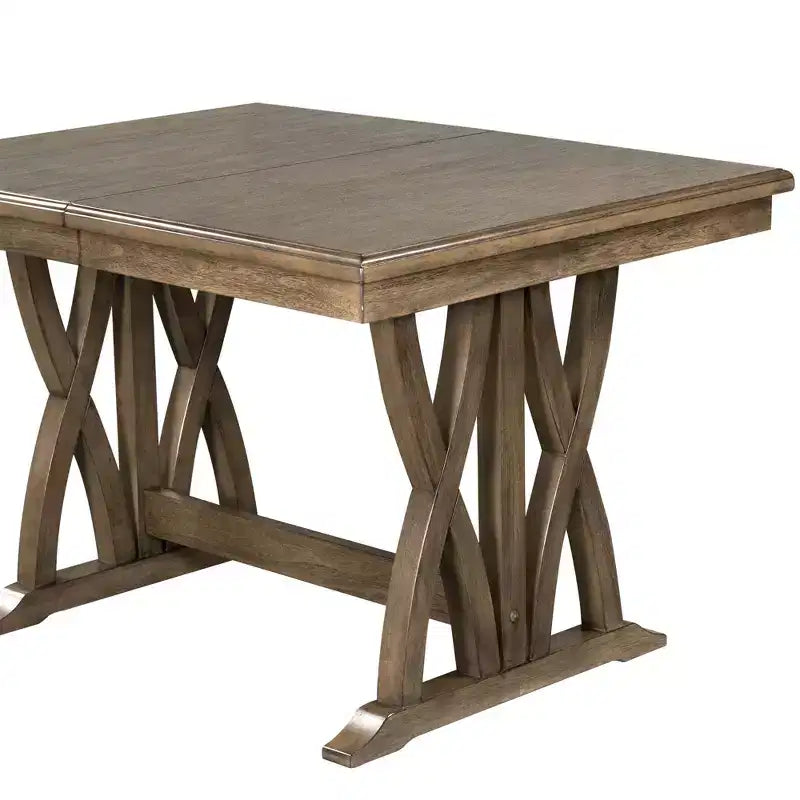 7 Pieces Extendable Dining Table Set for 6, Farmhouse Kitchen Table Set with 6 Upholstered Chairs for Dining Room, Gray