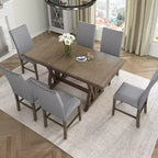 7 Pieces Extendable Dining Table Set for 6, Farmhouse Kitchen Table Set with 6 Upholstered Chairs for Dining Room, Gray