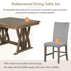 7 Pieces Extendable Dining Table Set for 6, Farmhouse Kitchen Table Set with 6 Upholstered Chairs for Dining Room, Gray