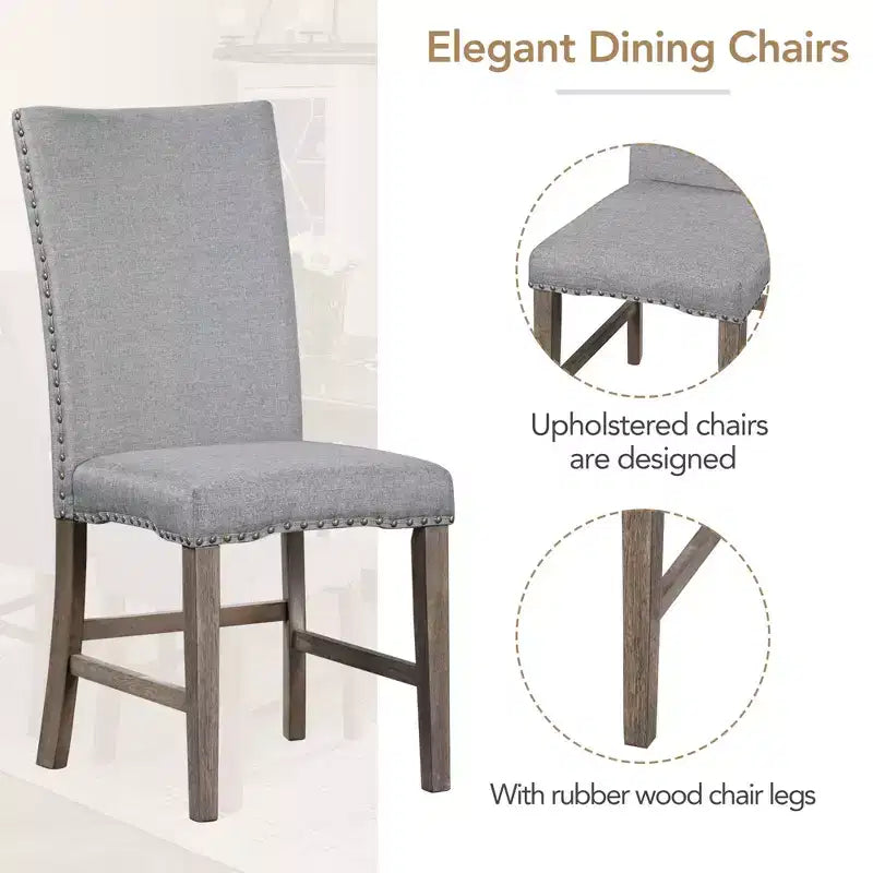 7 Pieces Extendable Dining Table Set for 6, Farmhouse Kitchen Table Set with 6 Upholstered Chairs for Dining Room, Gray