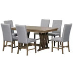7 Pieces Extendable Dining Table Set for 6, Farmhouse Kitchen Table Set with 6 Upholstered Chairs for Dining Room, Gray