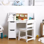 Scrivania e sedia per bambini  Tavolo da studio in legno con mobiletto contenitore e bacheca per casa/scuola