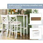 Set da 3 pezzi tavolo da pranzo ad altezza bancone in legno, set da colazione rettangolare in stile rustico con 2 sedie per piccoli spazi