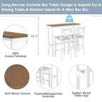 Set da 3 pezzi tavolo da pranzo ad altezza bancone in legno, set da colazione rettangolare in stile rustico con 2 sedie per piccoli spazi