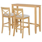 Set da 3 pezzi tavolo da pranzo ad altezza bancone in legno, set da colazione rettangolare in stile rustico con 2 sedie per piccoli spazi
