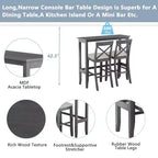 Set da 3 pezzi tavolo da pranzo ad altezza bancone in legno, set da colazione rettangolare in stile rustico con 2 sedie per piccoli spazi