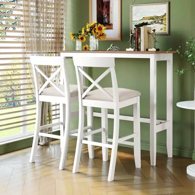 3 Pieces Wood Bar Height Dining Table Set, Farmhouse Rectangle Kitchen Breakfast Nook with 2 Chairs for Small Places