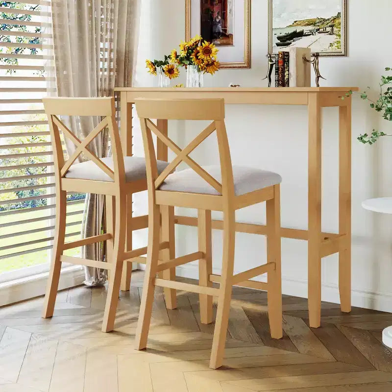 3 Pieces Wood Bar Height Dining Table Set, Farmhouse Rectangle Kitchen Breakfast Nook with 2 Chairs for Small Places