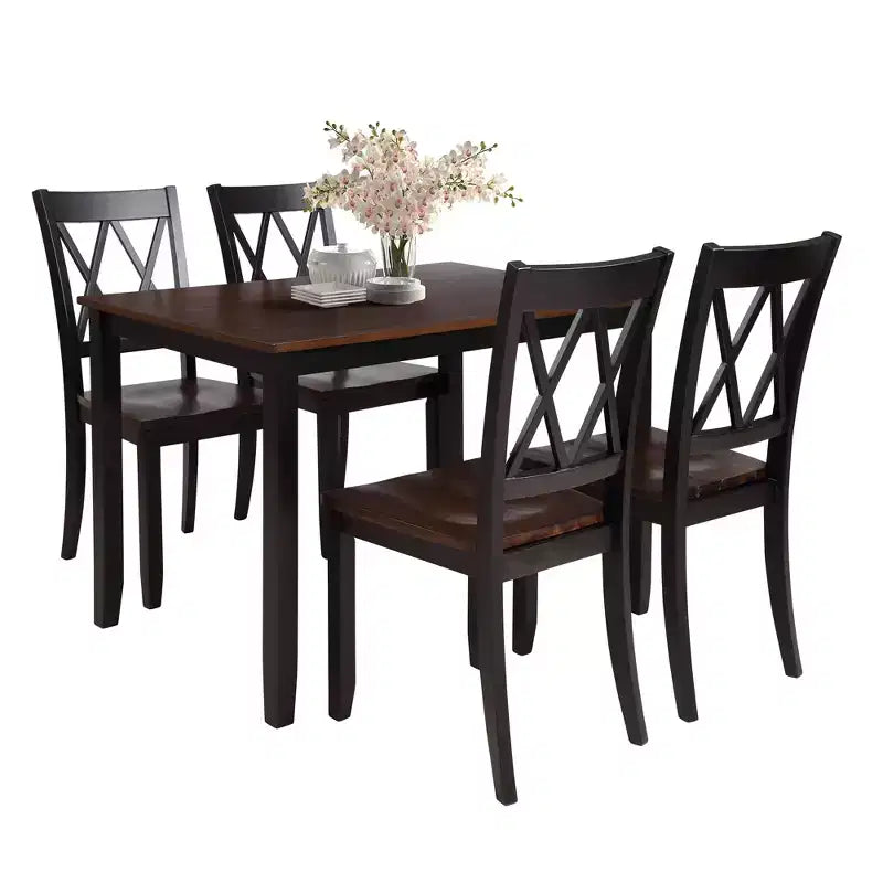 5 Pieces Dining Table Set for 4, Wood Rectangle Kitchen Table Set with 4 Chair, Farmhouse Dining Set for Kitchen
