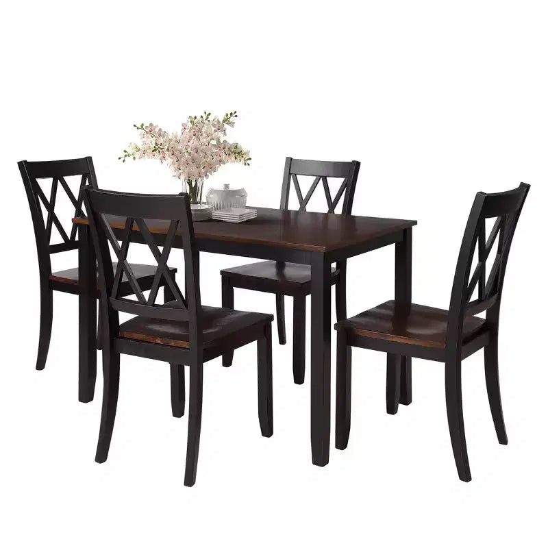 5 Pieces Dining Table Set for 4, Wood Rectangle Kitchen Table Set with 4 Chair, Farmhouse Dining Set for Kitchen