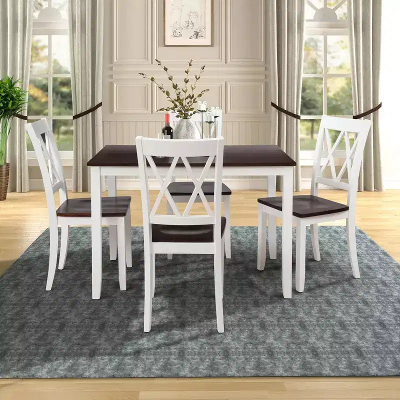 5 Pieces Dining Table Set for 4, Wood Rectangle Kitchen Table Set with 4 Chair, Farmhouse Dining Set for Kitchen