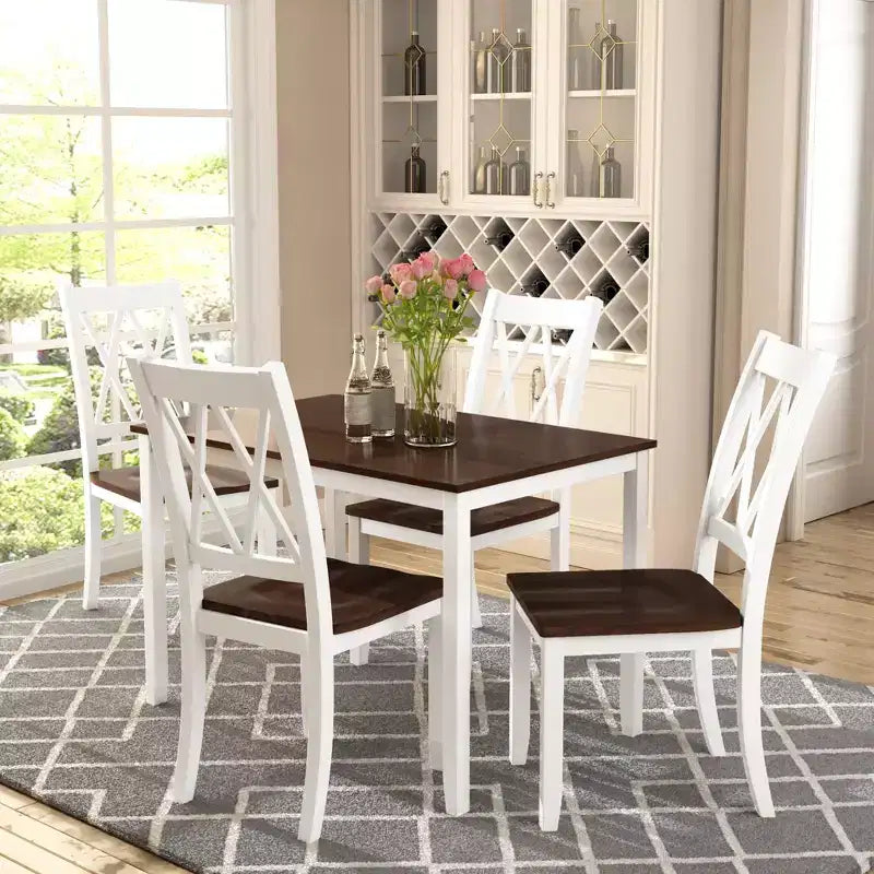 5 Pieces Dining Table Set for 4, Wood Rectangle Kitchen Table Set with 4 Chair, Farmhouse Dining Set for Kitchen