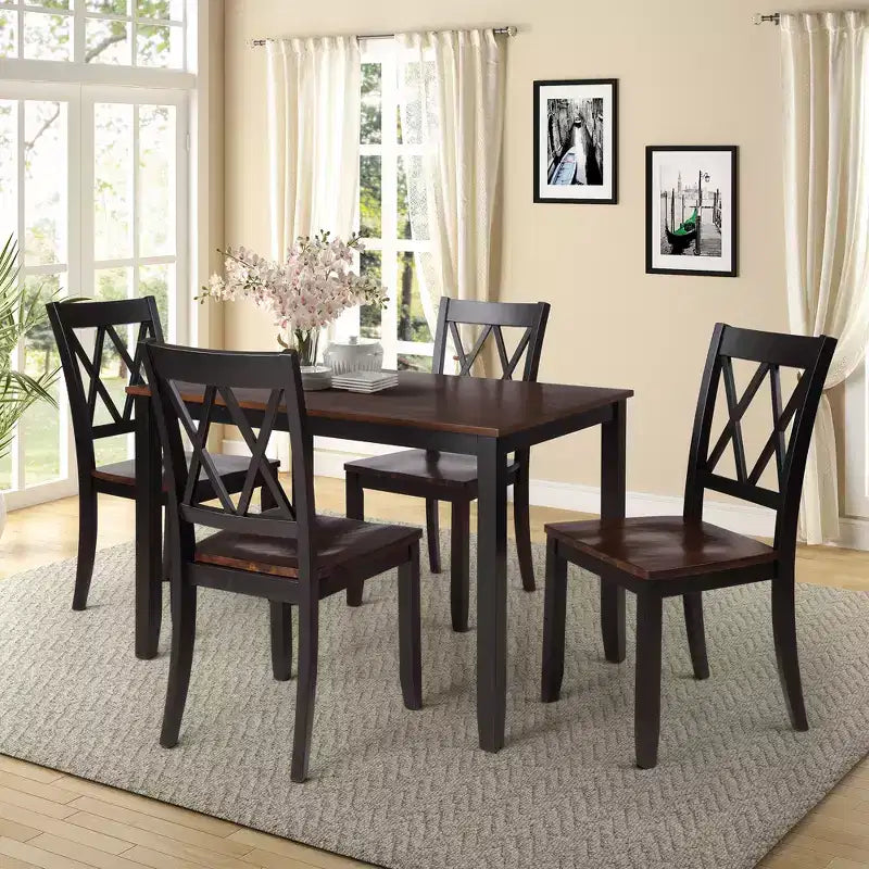 5 Pieces Dining Table Set for 4, Wood Rectangle Kitchen Table Set with 4 Chair, Farmhouse Dining Set for Kitchen
