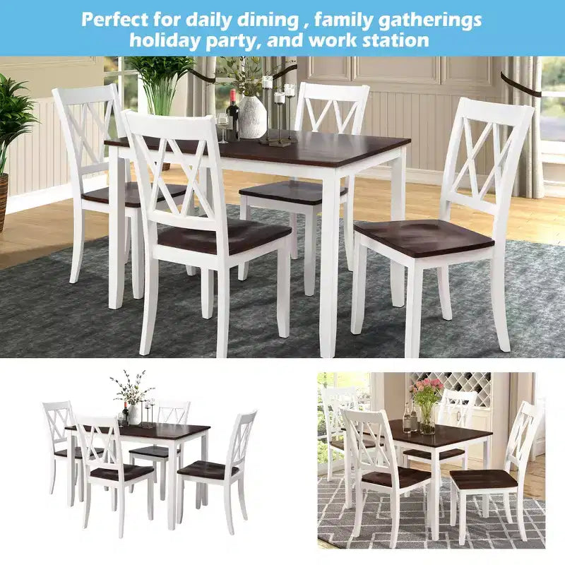 5 Pieces Dining Table Set for 4, Wood Rectangle Kitchen Table Set with 4 Chair, Farmhouse Dining Set for Kitchen