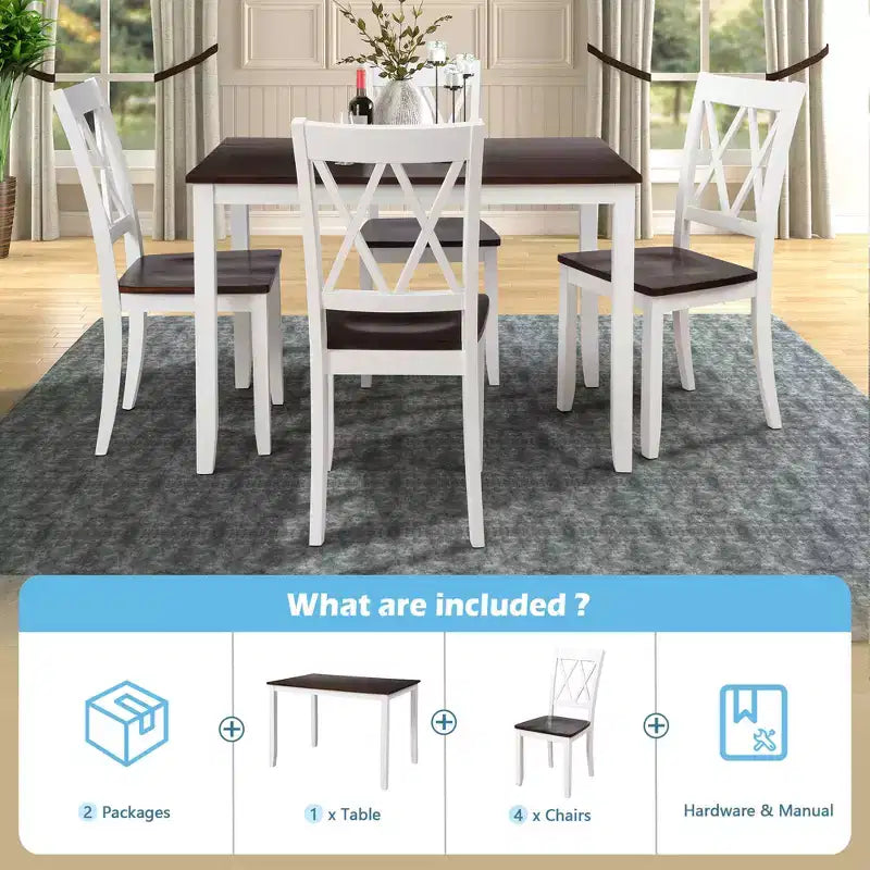 5 Pieces Dining Table Set for 4, Wood Rectangle Kitchen Table Set with 4 Chair, Farmhouse Dining Set for Kitchen