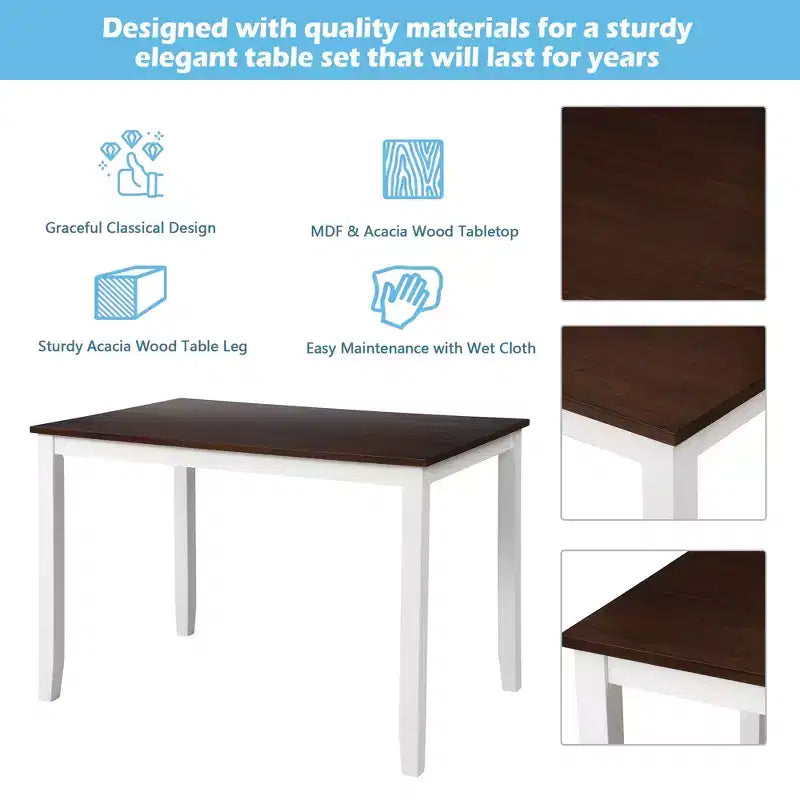 5 Pieces Dining Table Set for 4, Wood Rectangle Kitchen Table Set with 4 Chair, Farmhouse Dining Set for Kitchen