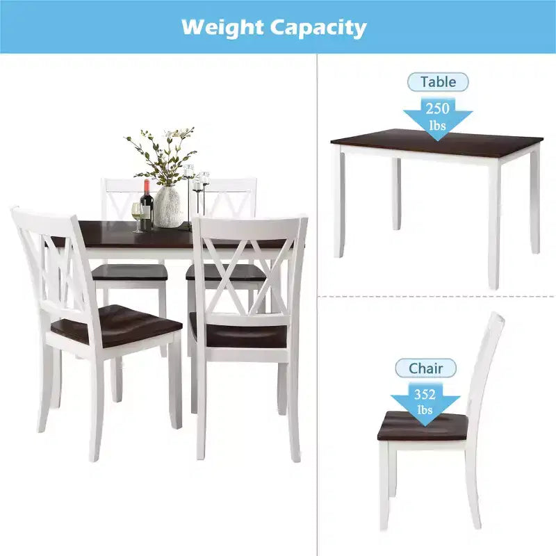 5 Pieces Dining Table Set for 4, Wood Rectangle Kitchen Table Set with 4 Chair, Farmhouse Dining Set for Kitchen