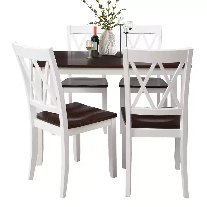 5 Pieces Dining Table Set for 4, Wood Rectangle Kitchen Table Set with 4 Chair, Farmhouse Dining Set for Kitchen