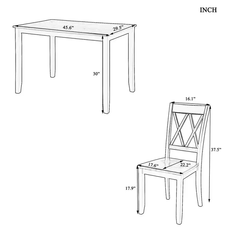 5 Pieces Dining Table Set for 4, Wood Rectangle Kitchen Table Set with 4 Chair, Farmhouse Dining Set for Kitchen